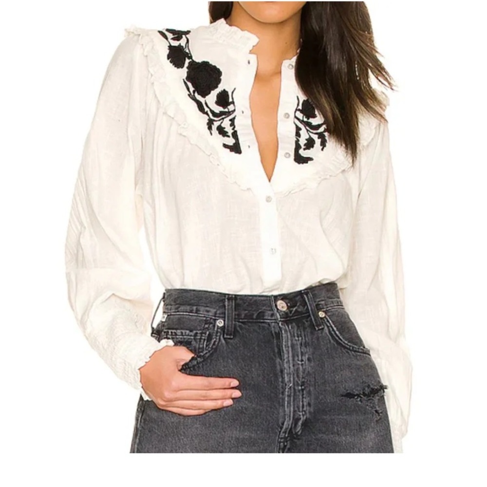 Free People Rose Vines Oversized Embroidered Button-up Coastal Cowgirl oversized